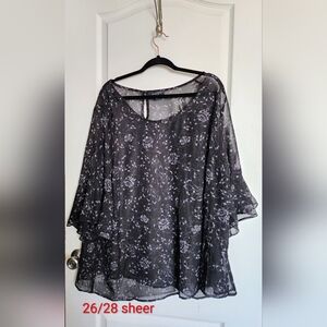 Avenue Black Sheer Floral Blouse